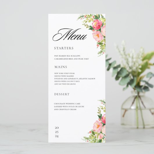 Bohemian watercolor floral wreath Wedding Menu (Staand voorkant)