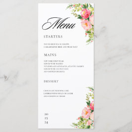 Bohemian watercolor floral wreath Wedding Menu