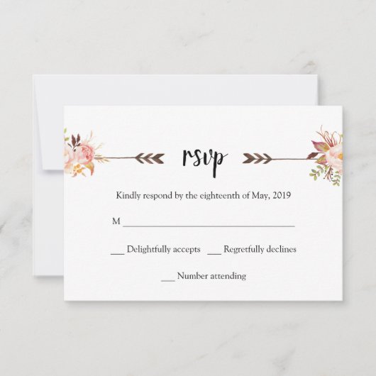 Bohemian Waterverf Flowers Elegant Boho Floral RSVP Kaartje (Voorkant)