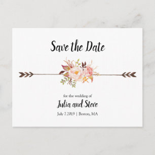 Bohemian Waterverf Flowers Elegant Save the Date Aankondigingskaart
