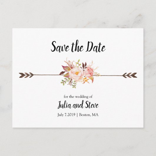 Bohemian Waterverf Flowers Elegant Save the Date Aankondigingskaart (Voorkant)