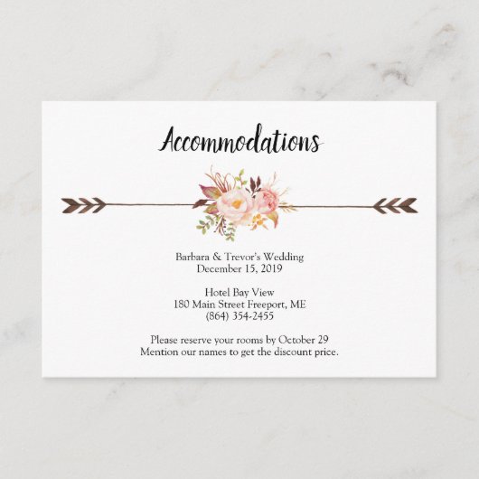 Bohemian Waterverf Flowers Trouwaccommodaties Informatiekaartje (Voorkant)