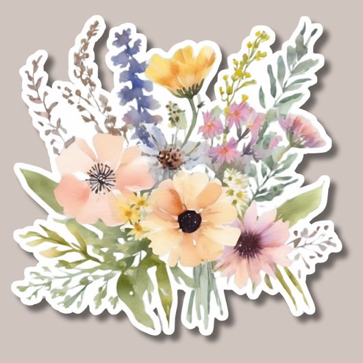 Bohemian Waterverf Wildflower Boeket Waterdicht Sticker