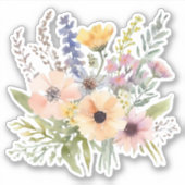 Bohemian Waterverf Wildflower Boeket Waterdicht Sticker (Voorkant)
