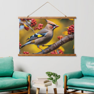 Bohemian Waxwing Wall Tapestry Hangend Wandkleed