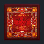 Bohemian Weddenschap Jubileum Gift Box Cadeaudoosje<br><div class="desc">Een cadeaudoos met een sterk oranje, sterk aanpasbaar design in het Royal Eastern Bohemen, met een gouden standaard - perfect aanpasbaar - past perfect bij een thema uit het Midden-Oosten of India - Uitstekende en elegante douane-weddenschap, Jubileum of verloving cadeau. Personaliseer je met namen, verjaardagsdatum en monogram of nummers -...</div>