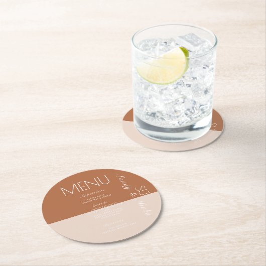 Bohemian Wedding Dinner Menu Terracotta Ronde Kartonnen Onderzetter (Insitu)