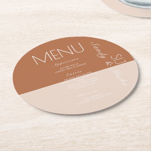 Bohemian Wedding Dinner Menu Terracotta Ronde Kartonnen Onderzetter (Gebogen)
