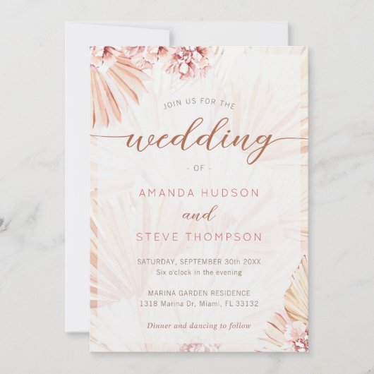 Bohemian Wedding Pampas Grass Boho ThéFloral Kaart (Voorkant)