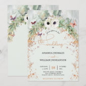 Bohemian weelderige groen boog gouden tuin bruilof kaart (Voorkant / Achterkant)