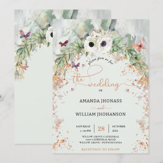 Bohemian weelderige groen boog gouden tuin bruilof kaart (Voorkant / Achterkant)