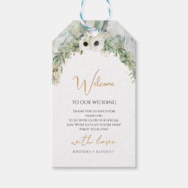 Bohemian weelderige groen boog zomer tuin goud cadeaulabel