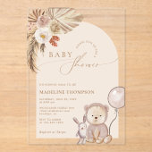 Bohemian Whimsical Script Beer Pampas Baby shower Acryl Uitnodigingen (Voorkant)