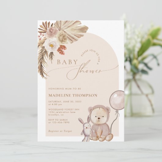 Bohemian Whimsical Script Beer Pampas Baby shower Kaart (Staand voorkant)