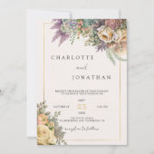 Bohemian Whimsical Wildbloemen & Gold Wedding Kaart (Voorkant)