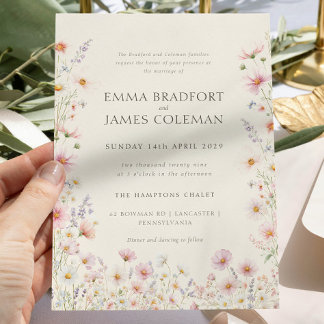 Bohemian Whimsical  Wildflowers Formal Wedding Kaart