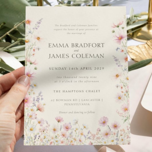 Bohemian Whimsical  Wildflowers Formal Wedding Kaart