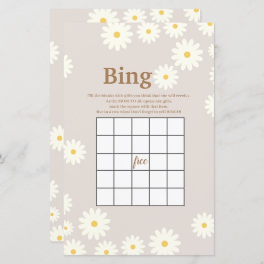 Bohemian White Daisy Waterverf Bingo Game (Voorkant / Achterkant)