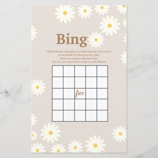 Bohemian White Daisy Waterverf Bingo Game (Voorkant)