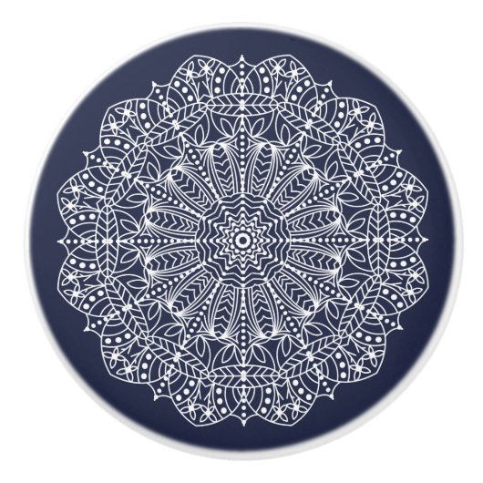 Bohemian White Floral Mandala Keramische Knop (Voorkant)