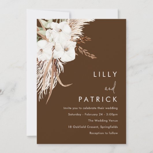 Bohemian White Floral Modern Wedding Kaart (Voorkant)