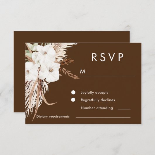 Bohemian White Floral Modern Wedding RSVP Kaartje (Voorkant / Achterkant)