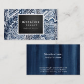 Bohemian White Hand Drawn Doodle Navy Blue Visitekaartje (Voorkant / Achterkant)