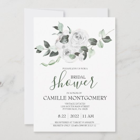 Bohemian White Rose Bridal Shower Invitation Kaart (Voorkant)