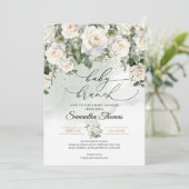 Bohemian White Roses en Eucalyptus baby brunch Kaart (Staand voorkant)