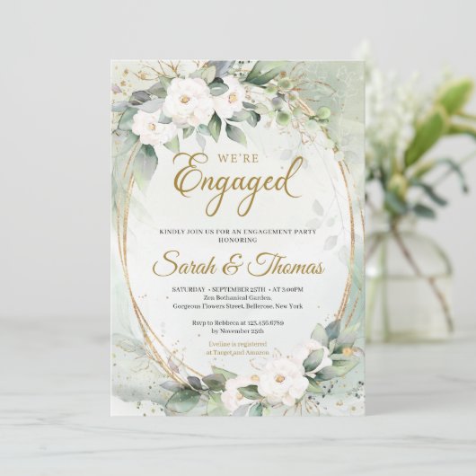 Bohemian White roses eucalyptus gouden ovaal lijst Kaart (Staand voorkant)