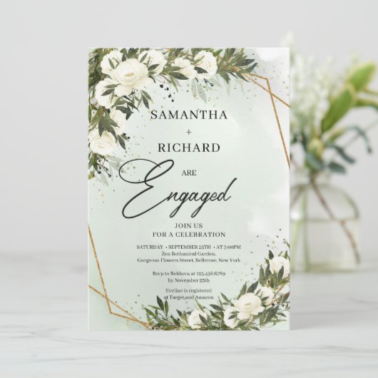 Bohemian White roses olijfgroen lijst Kaart (Staand voorkant)