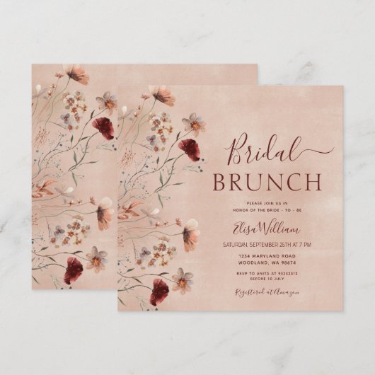 Bohemian Wildflower Bridal Brunch Uitnodiging (Voorkant / Achterkant)