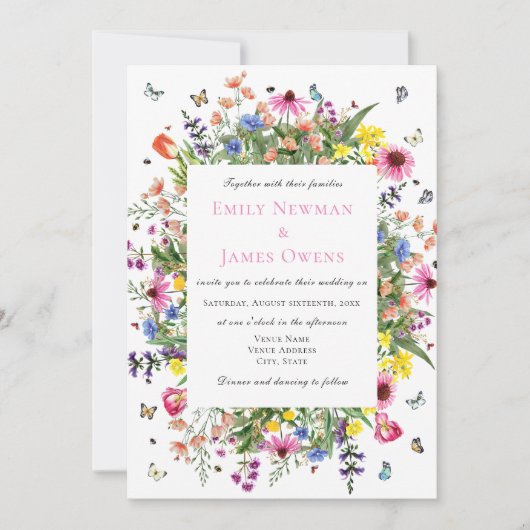 Bohemian Wildflower bruiloft Kaart (Voorkant)