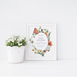 Bohemian Wildflower Butterfly Baby shower Welkom Poster