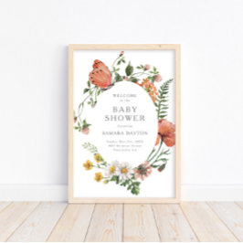 Bohemian Wildflower Butterfly Baby shower Welkom Poster