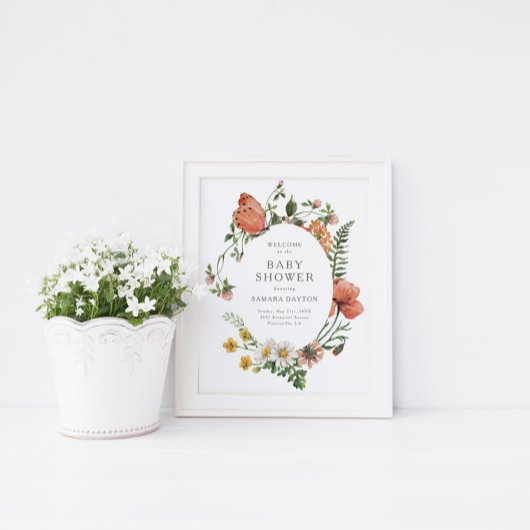 Bohemian Wildflower Butterfly Baby shower Welkom Poster