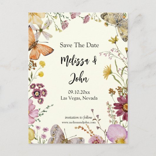 Bohemian Wildflower Floral Bewaar de datum Briefkaart (Voorkant)