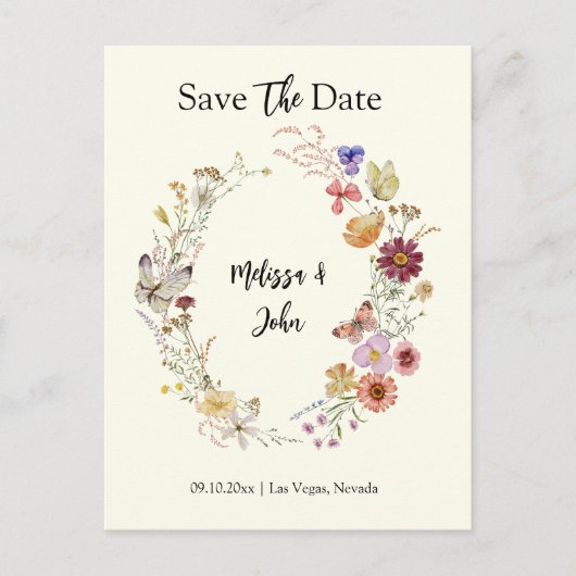 Bohemian Wildflower Floral Bewaar de datum Briefkaart (Voorkant)