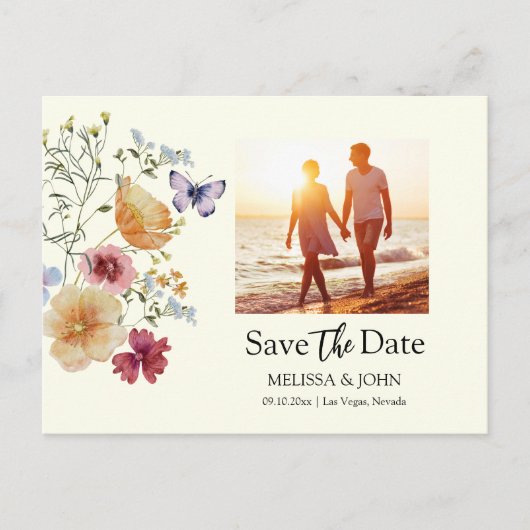 Bohemian Wildflower Floral Bewaar de datum Briefkaart (Voorkant)