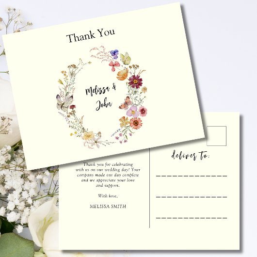 Bohemian Wildflower Floral Wedding Bedankt Briefkaart