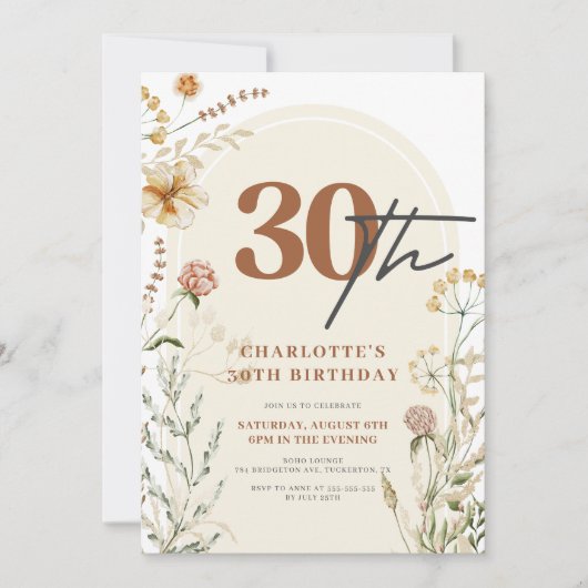 Bohemian Wildflower Foto Arch 30th Birthday Kaart (Voorkant)