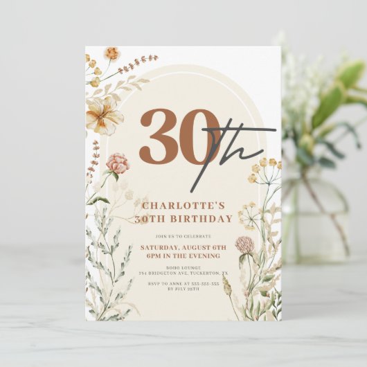 Bohemian Wildflower Foto Arch 30th Birthday Kaart (Staand voorkant)