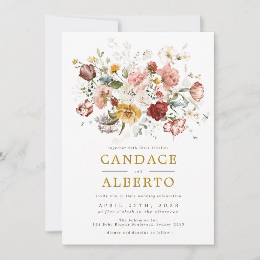 Bohemian Wildflower Garden Achtertuin Bruiloft Kaart (Voorkant)