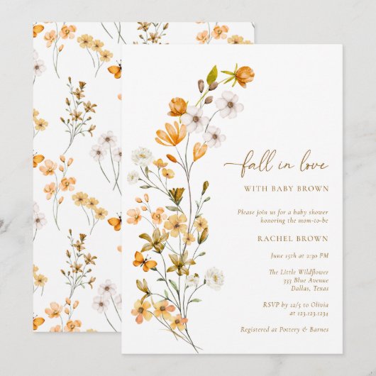 Bohemian Wildflower Herfst in liefde Baby shower Kaart (Voorkant / Achterkant)