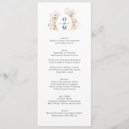 Bohemian Wildflower krans Monogram Bruiloft Menu