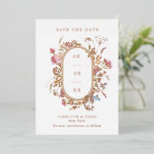 Bohemian Wildflower Pill Lijst Weddenfoto Save Folie Uitnodiging (Staand Voorkant)