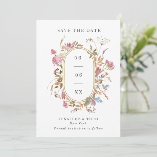 Bohemian Wildflower Pill Lijst Weddenfoto Save The Date (Staand voorkant)