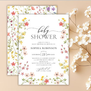 Bohemian Wildflower Spring Girl Baby shower Kaart