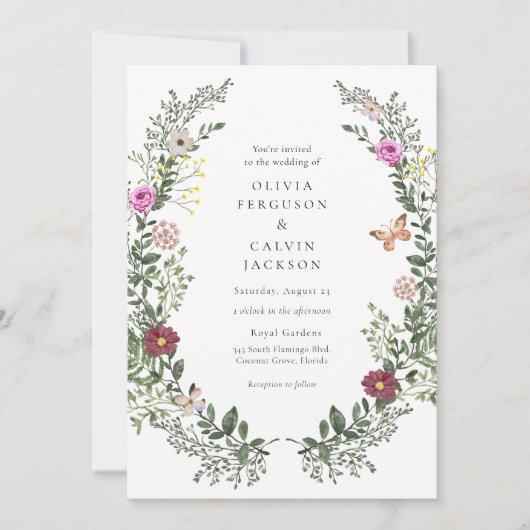 Bohemian Wildflower Tuin Bruiloft Kaart (Voorkant)