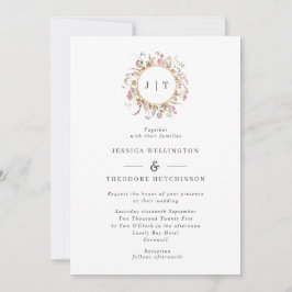 Bohemian Wildflower Wreater Monogram Wedding Kaart